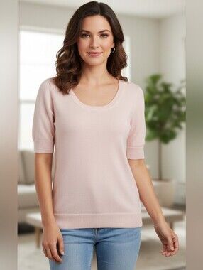 Le Chateau Pink Angora Wool Blend Short Sleeve Knit Scoop Neck Sweater L